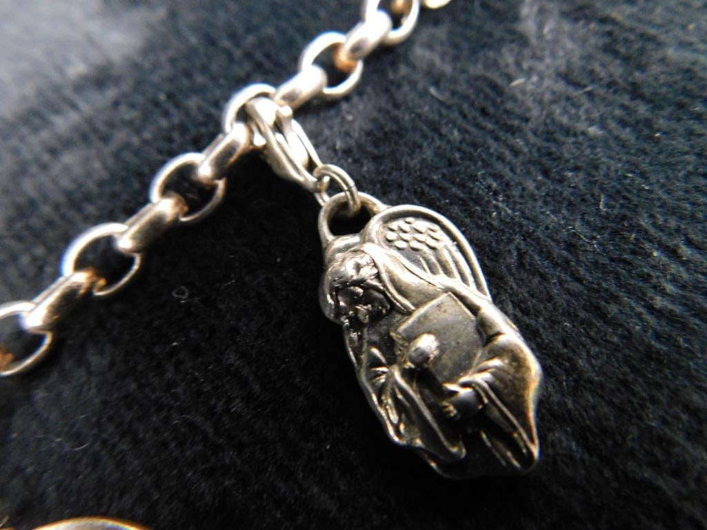 Sterling Silver - Religious Charm Bracelet - 28.97 Grams TW - 6