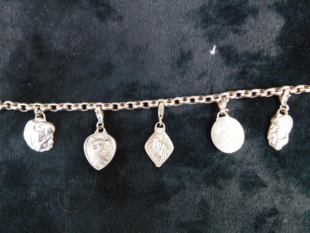 Sterling Silver - Religious Charm Bracelet - 28.97 Grams TW - 7