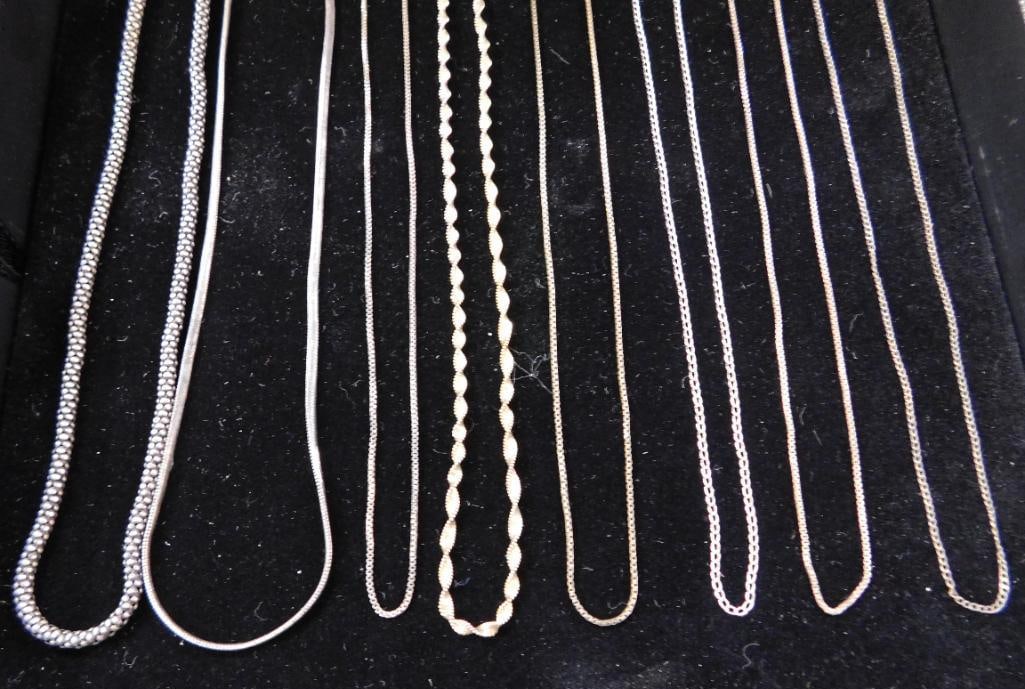 Sterling Silver - 8-18" Necklaces - 25.58 Grams: See Photos For Description and Condition