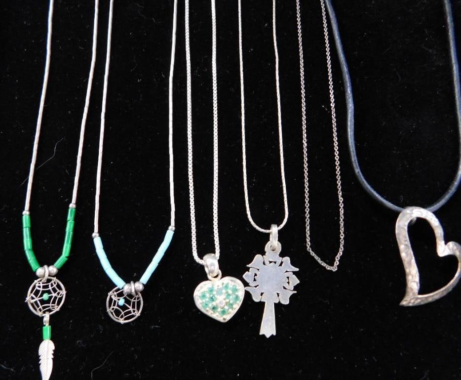 Sterling Silver - 6 Pendant Necklaces - 19.34 Grams TW: See Photos For Description and Condition