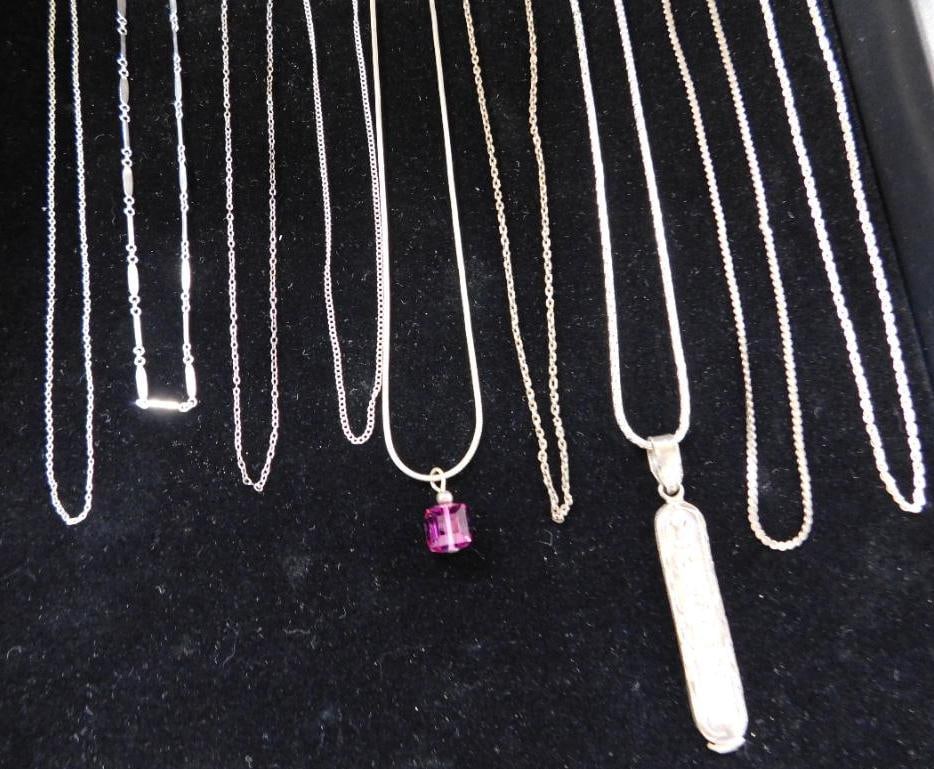 Sterling Silver - 9 Chain Necklaces - 4-15" - 5-16" - 23.25 Grams: See Photos For Description and Condition