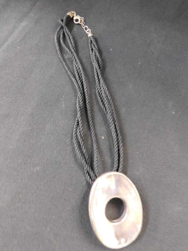 Sterling Silver - Pendant Necklace with Cloth Chain - 27.04 TW - 6