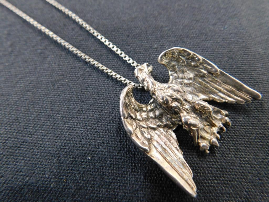 Sterling Silver - 30" Eagle Pendant - 17.08 Grams: See Photos For Description and Condition