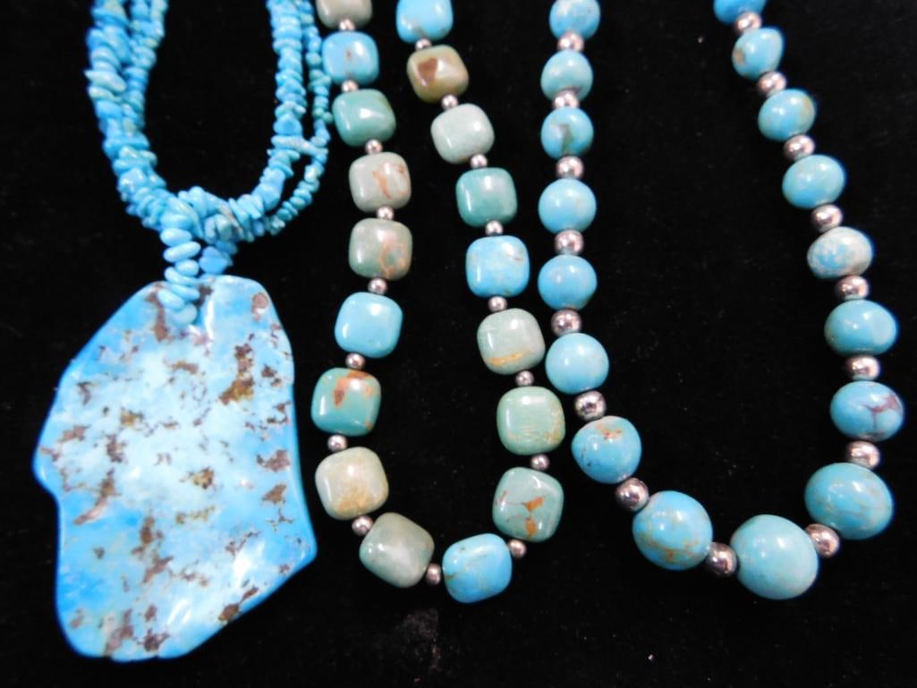 Sterling Silver - 3 Turquoise Necklaces - 16" - 18" - 20" - 2 Jay King - 1 Carrolyn Pollack - 10