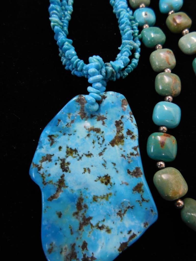 Sterling Silver - 3 Turquoise Necklaces - 16" - 18" - 20" - 2 Jay King - 1 Carrolyn Pollack - 3