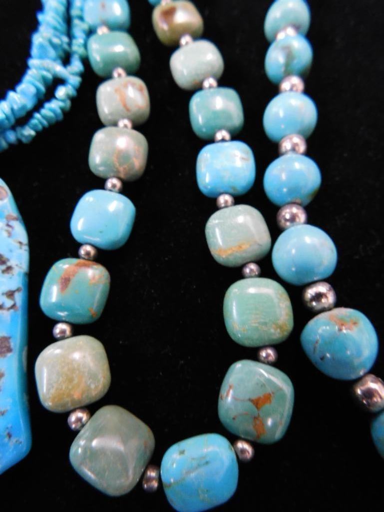 Sterling Silver - 3 Turquoise Necklaces - 16" - 18" - 20" - 2 Jay King - 1 Carrolyn Pollack - 5