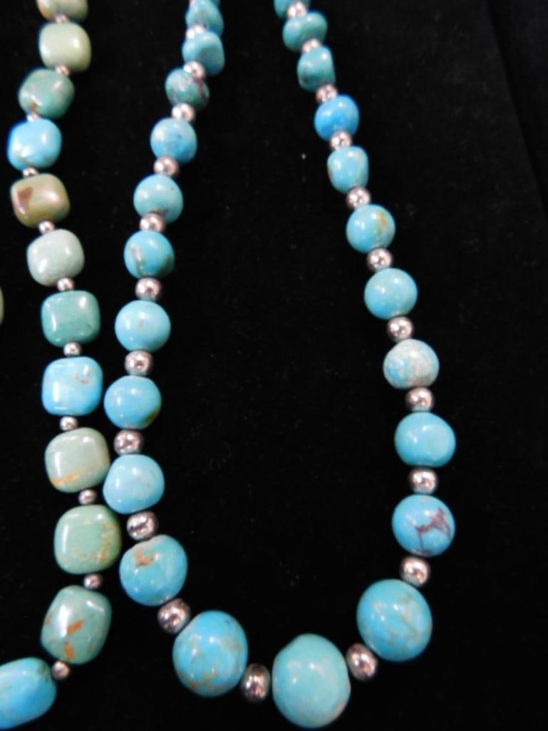 Sterling Silver - 3 Turquoise Necklaces - 16" - 18" - 20" - 2 Jay King - 1 Carrolyn Pollack - 7