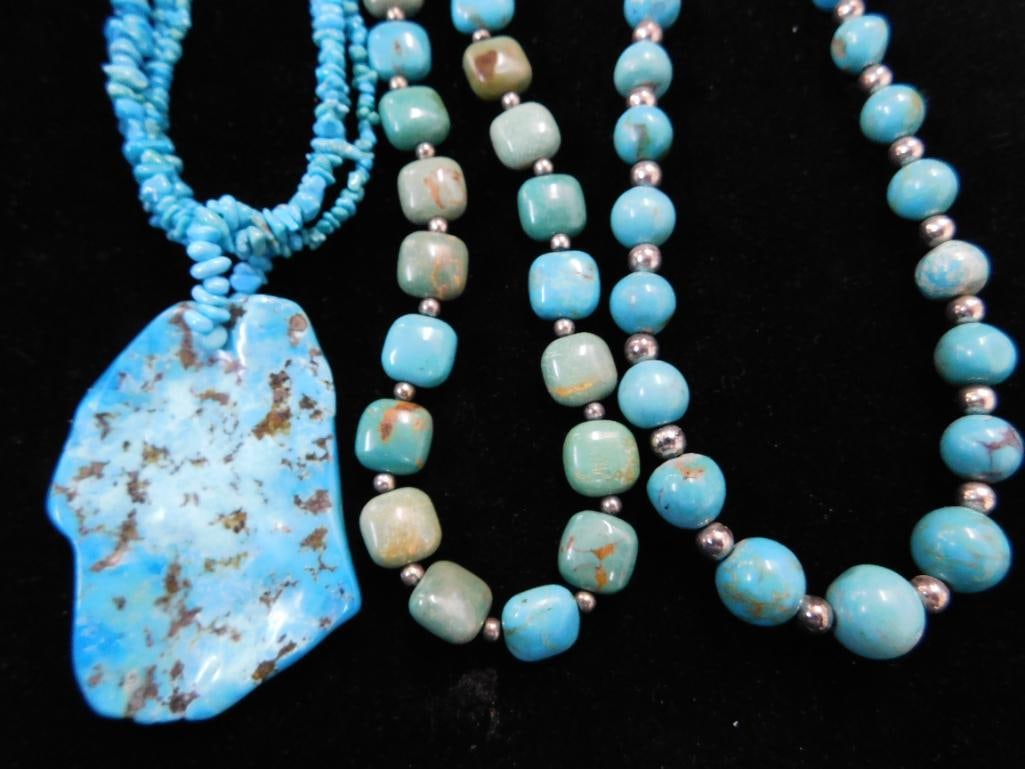 Sterling Silver - 3 Turquoise Necklaces - 16" - 18" - 20" - 2 Jay King - 1 Carrolyn Pollack - 9