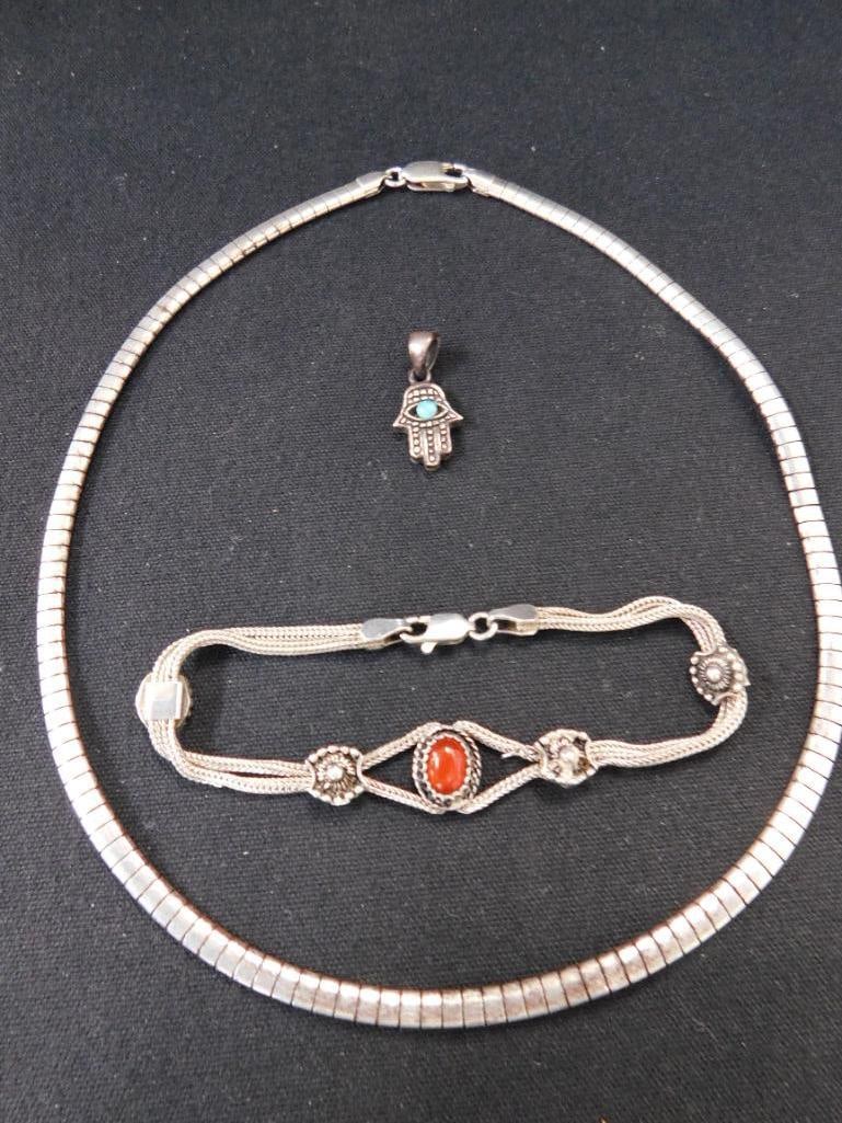 Sterling Silver - 16" Necklace - 7.5" Bracelet - Charm - 33.3 Grams TW - 10