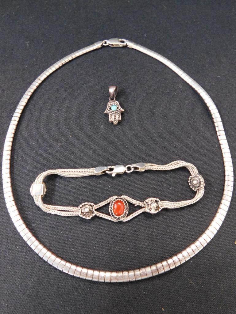 Sterling Silver - 16" Necklace - 7.5" Bracelet - Charm - 33.3 Grams TW - 11