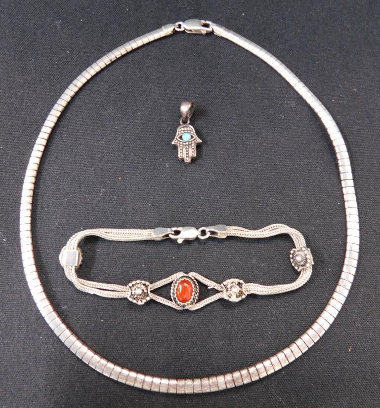 Sterling Silver - 16" Necklace - 7.5" Bracelet - Charm - 33.3 Grams TW: See Photos For Description and Condition