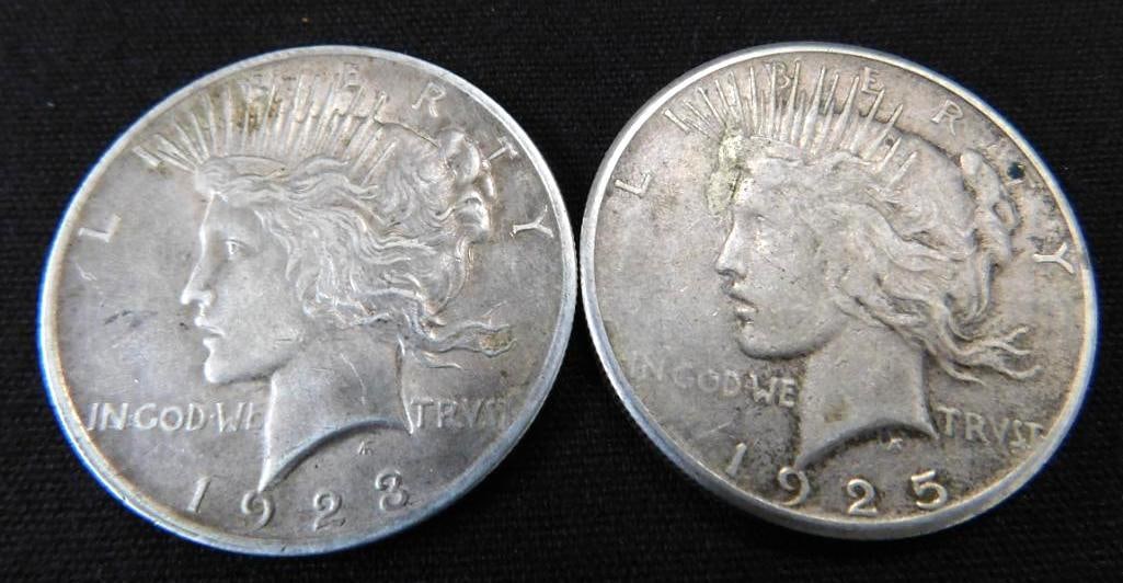 1923 and 1925 Peace Silver Dollars: See Photos For Description and Condition