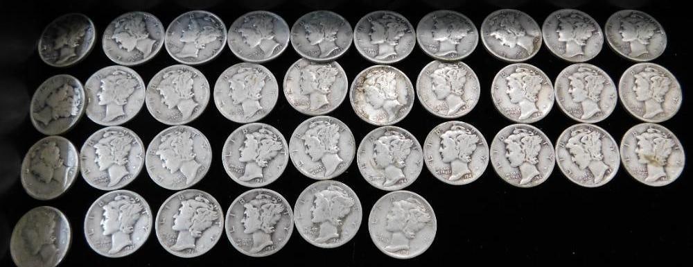 36-1941 Mercury Silver Dimes: See Photos For Description and Condition