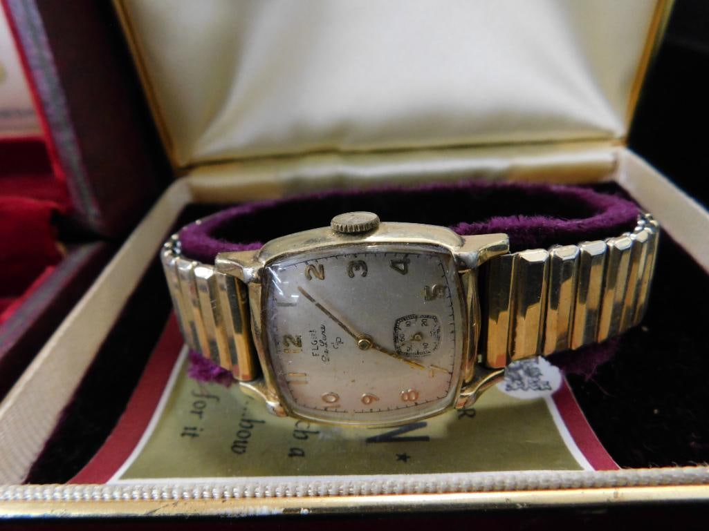Longines and Elgin DeLuxe Gold Filled Mens Wristwatches - Original Cases - Untested - 9