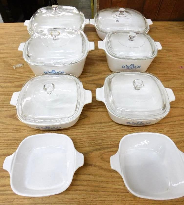 Corning Ware - Blue Cornflower Pattern - 8 Bottoms - 6 Lids - Casseroles: See Photos For Description and Condition