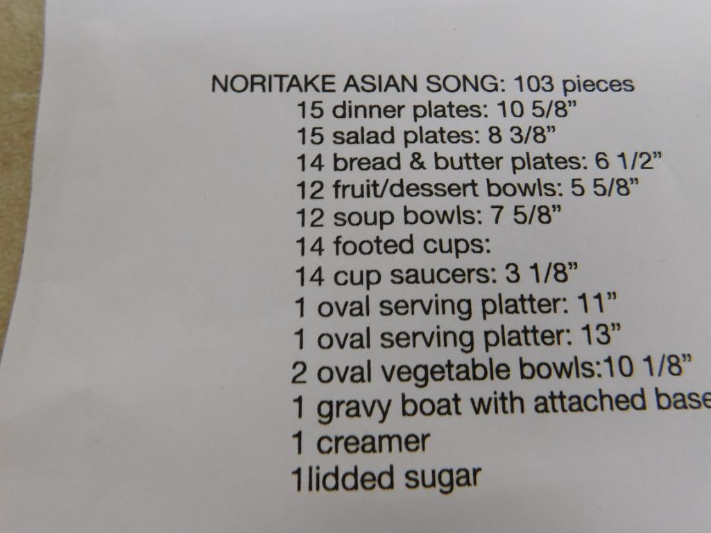 104 piece Noritake China Set - Asian Song Pattern - Service For At Least 12 - 18