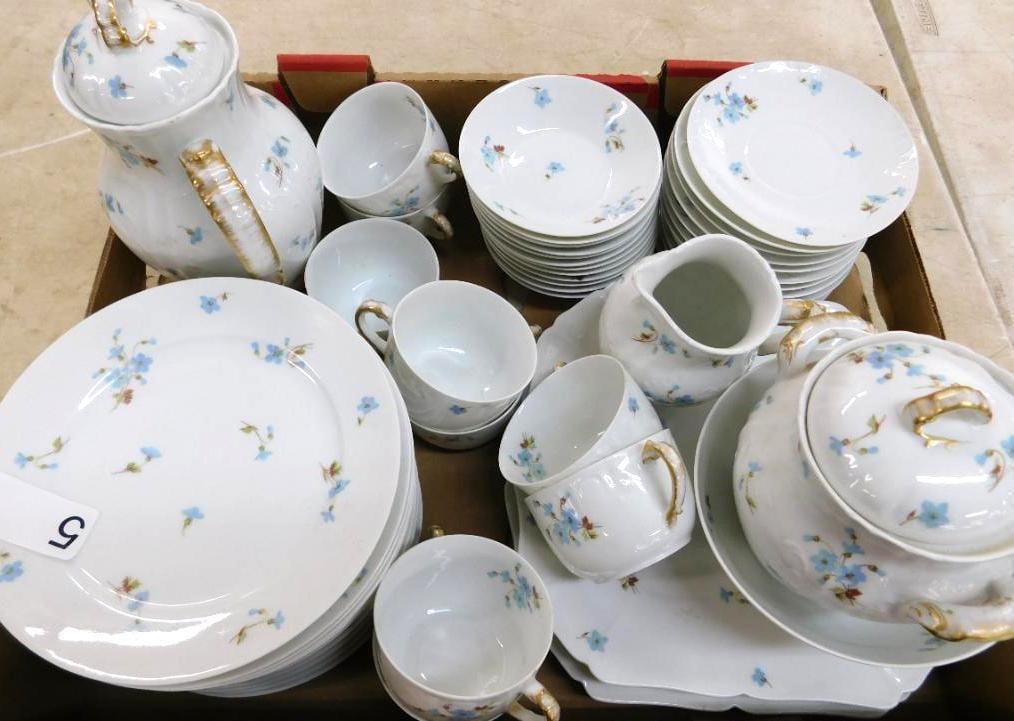 50 Piece Haviland Limoges China Set - Not Complete - Blue Flowers: See Photos For Description and Condition