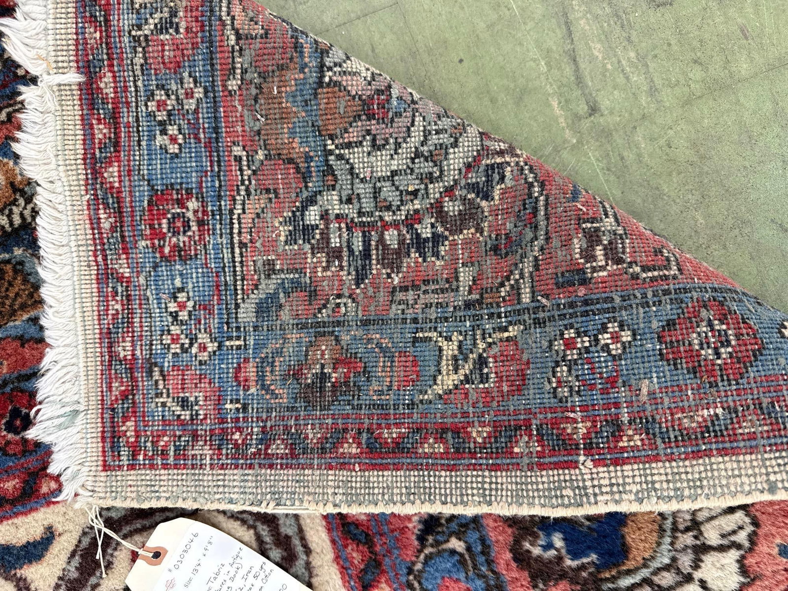 Room size Antique Persian wool rug 13'4" x 9'8" - 5