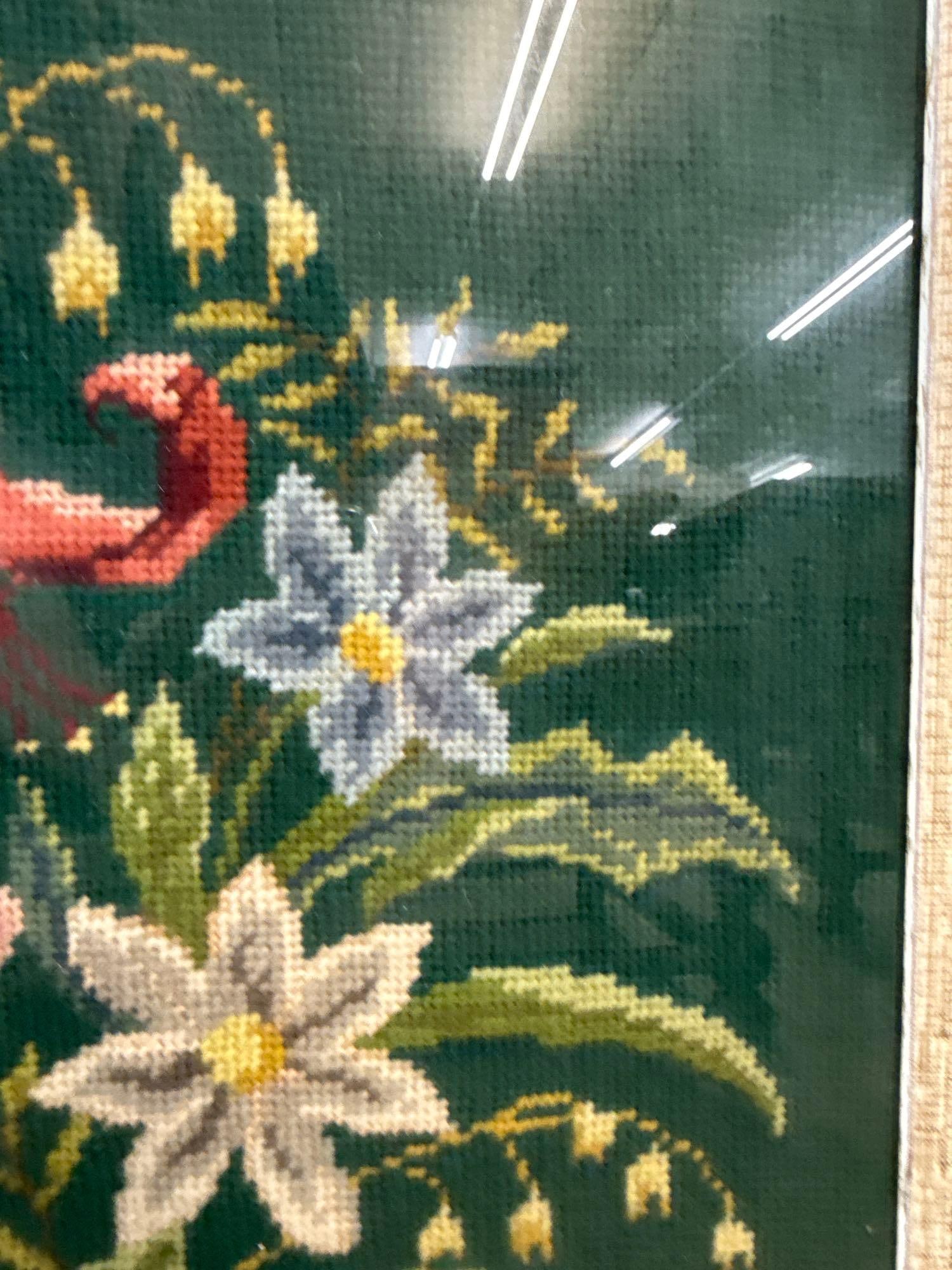 framed needlepoint floral artwork - 2