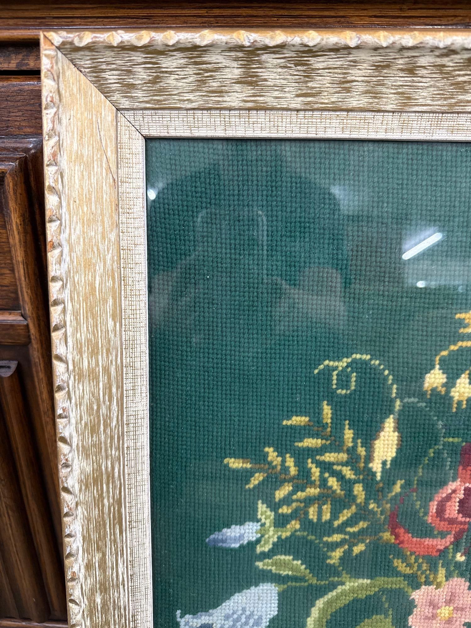 framed needlepoint floral artwork - 3