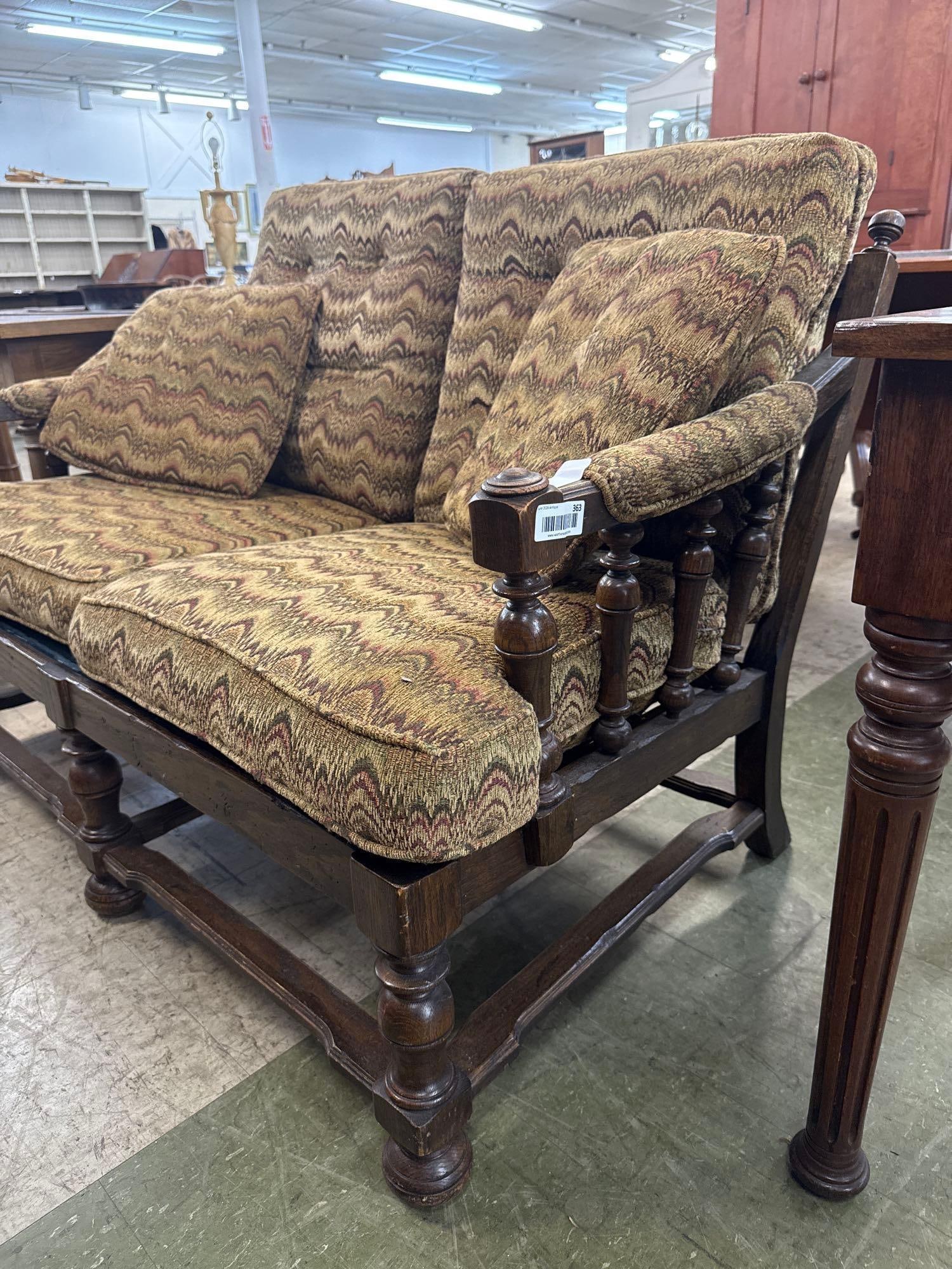 1970s carved wooden loveseat - 2