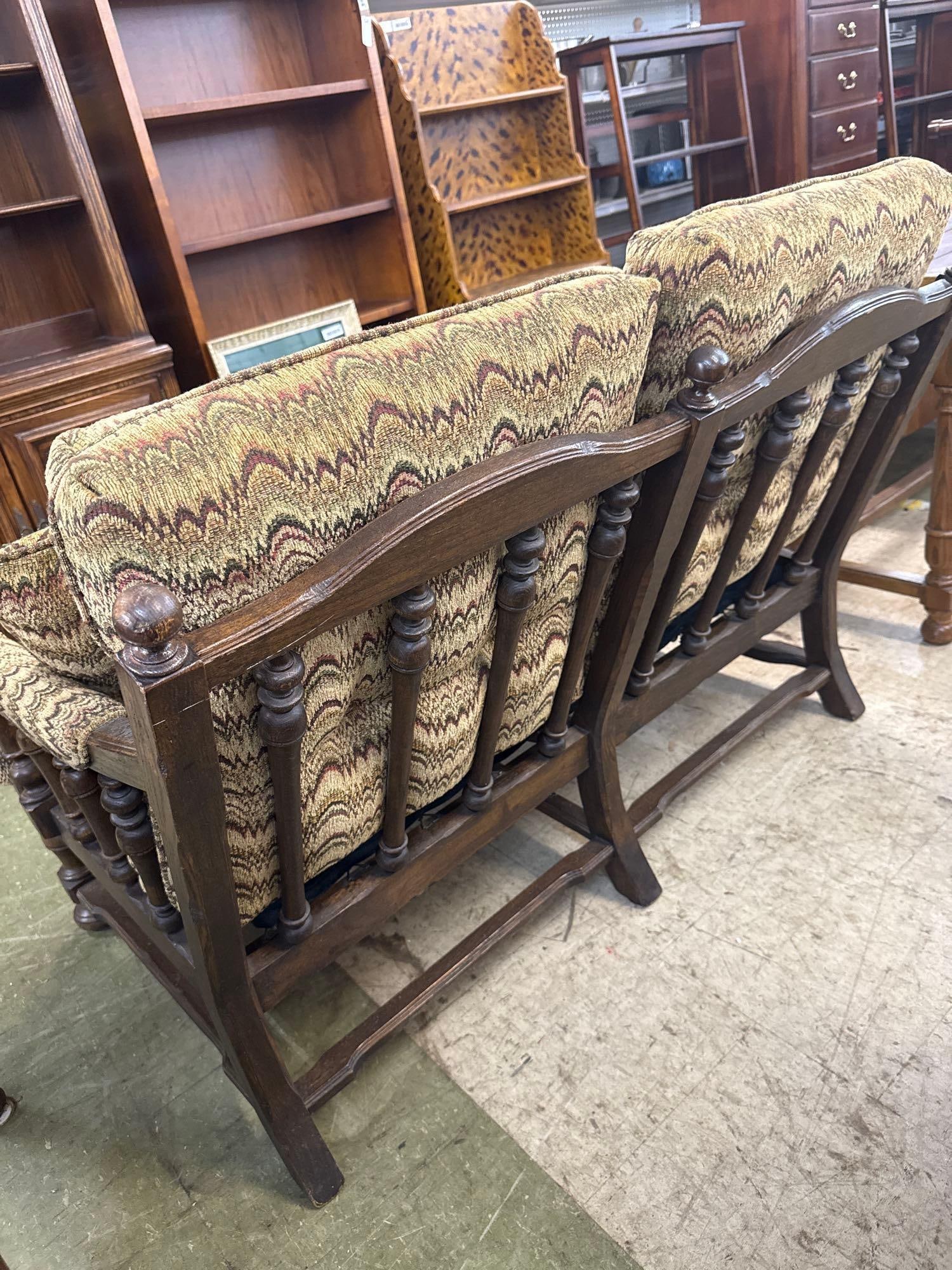 1970s carved wooden loveseat - 5