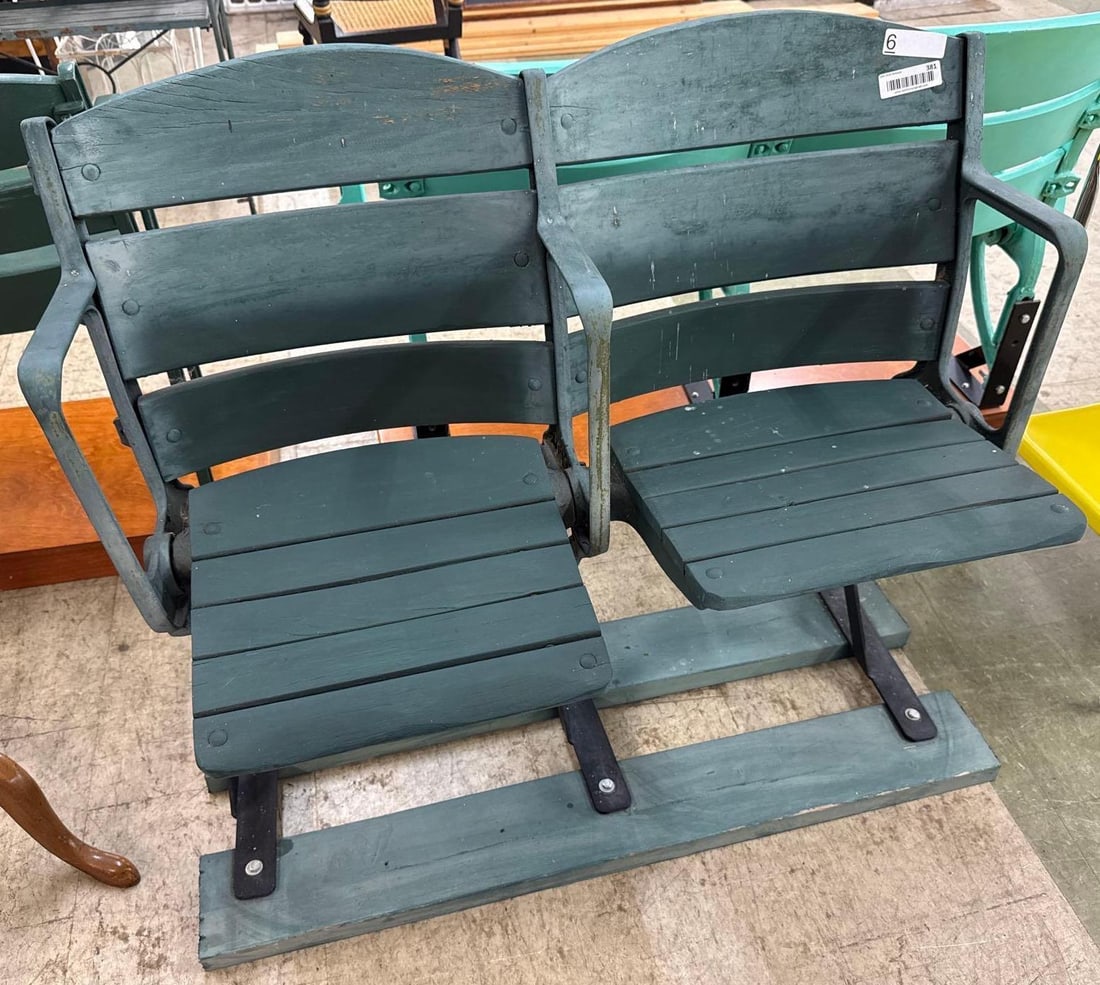 double wooden I did the measured this one 40 x 21 x 0 you already did that stadium seats: Green stain. 40 inches wide by 21 inches deep by 36 inches tall. from Tiger Stadium.