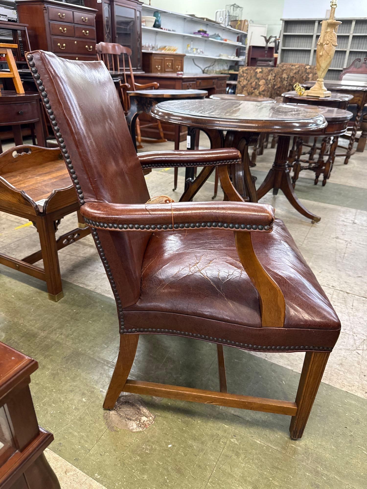 W.H. Gunlocke - Brown leather arm chair - 4