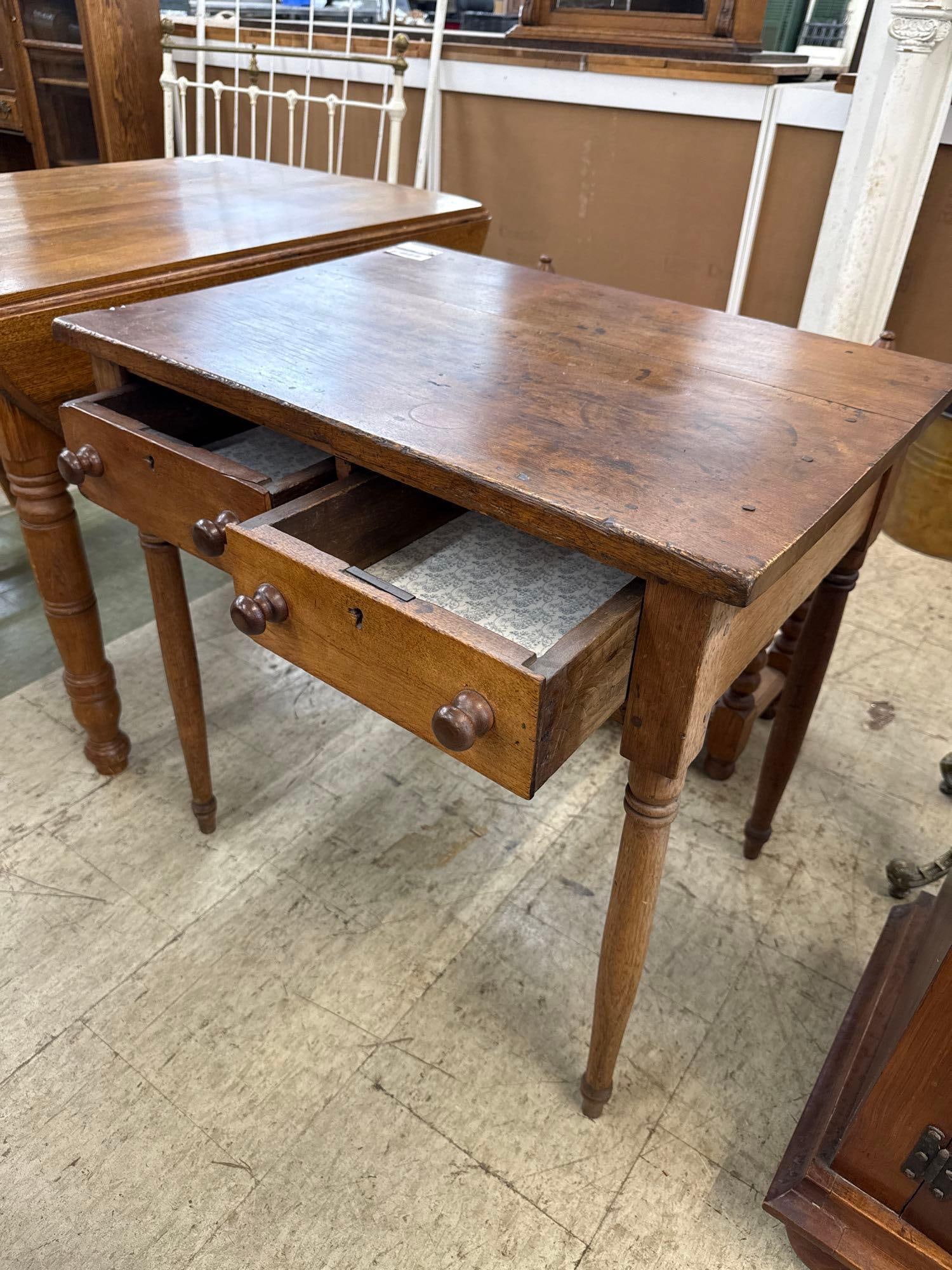Walnut country two drawer side table - 2