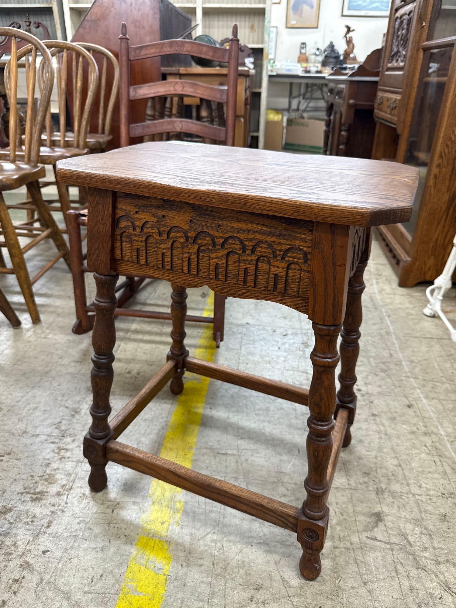 carved wooden oak side table - 2