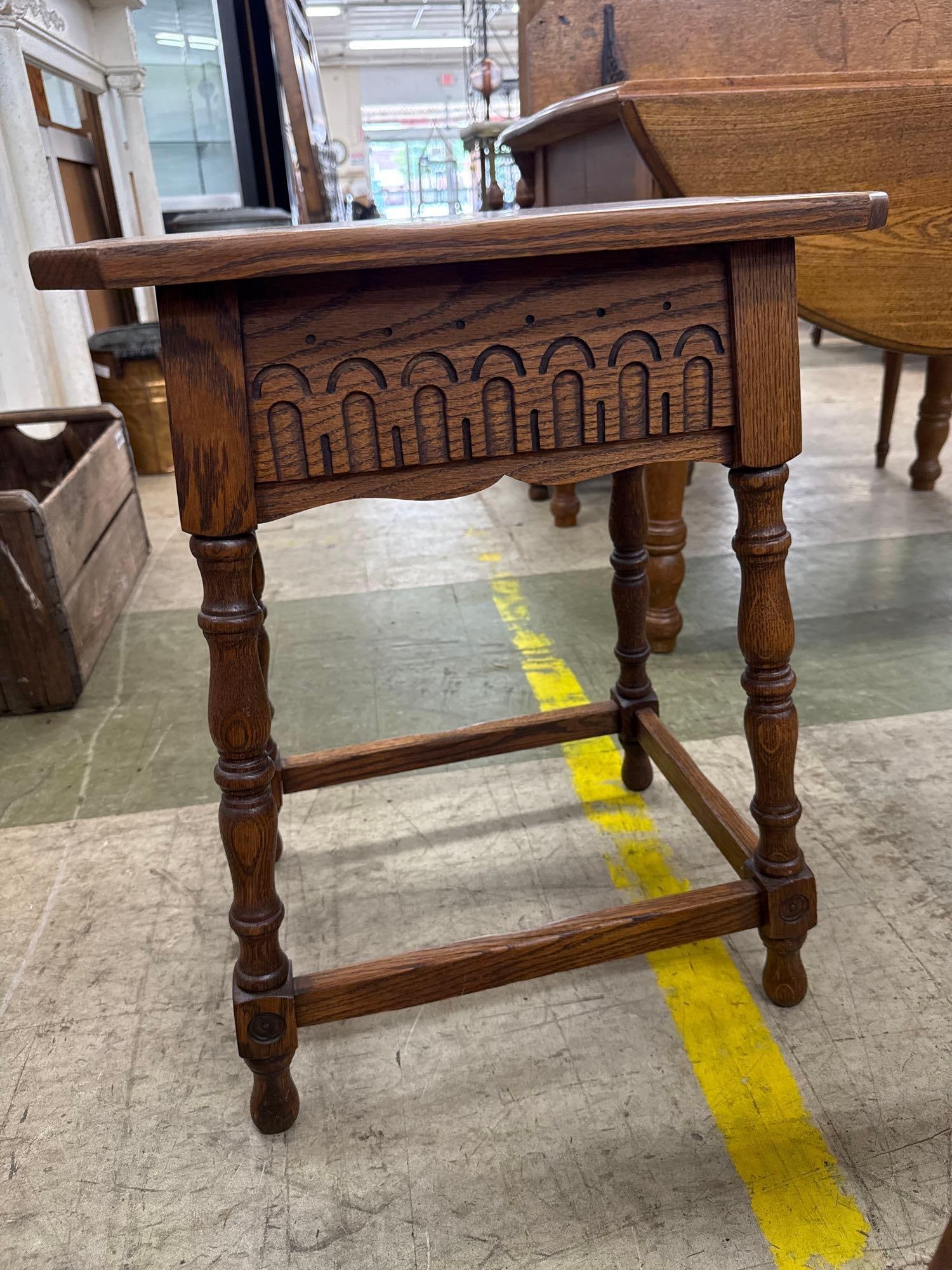 carved wooden oak side table - 4