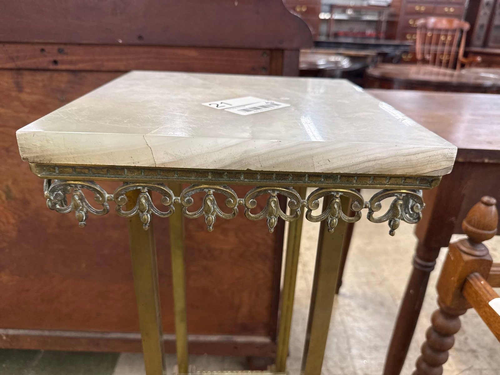 antique brass and Onyx plant stand - 4