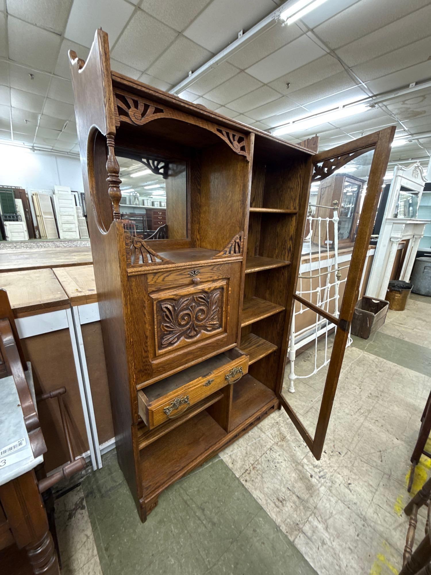 antique oak Victorian side-by-side secretary and bookcase - 2