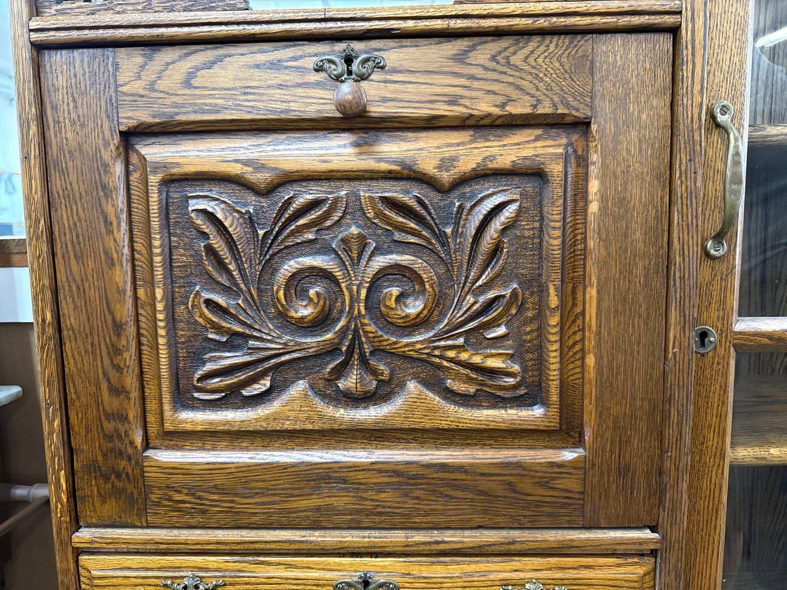 antique oak Victorian side-by-side secretary and bookcase - 5