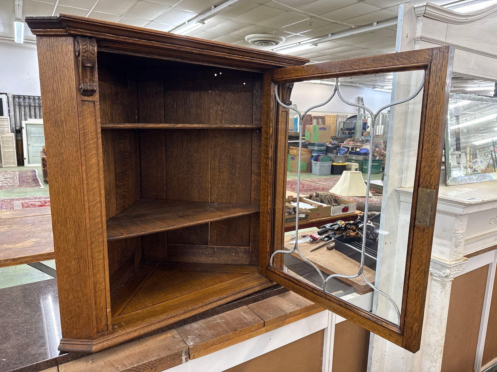 Victorian oak corner wall shelf - 3