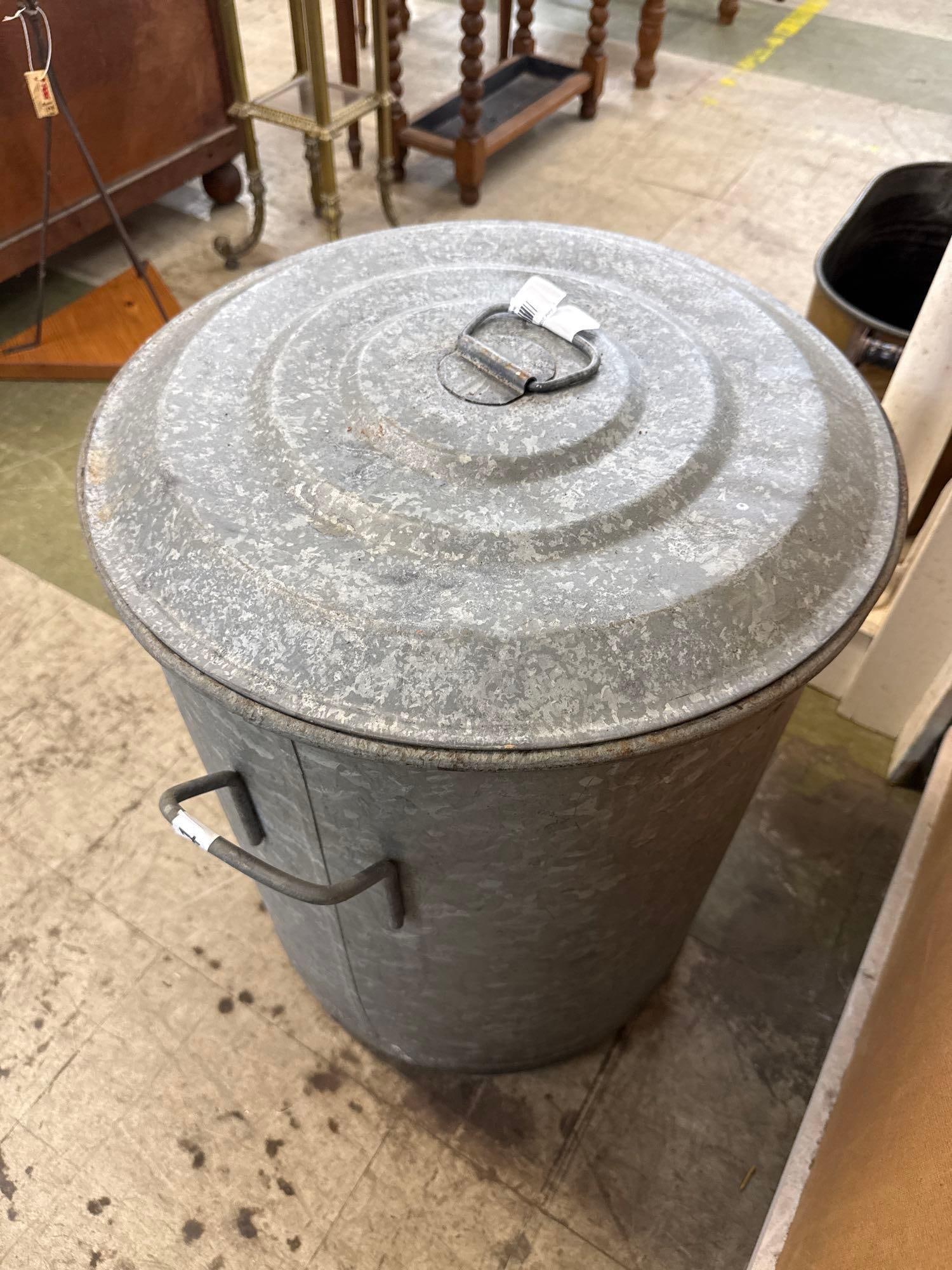 vintage galvanized, metal English trashcan - 4