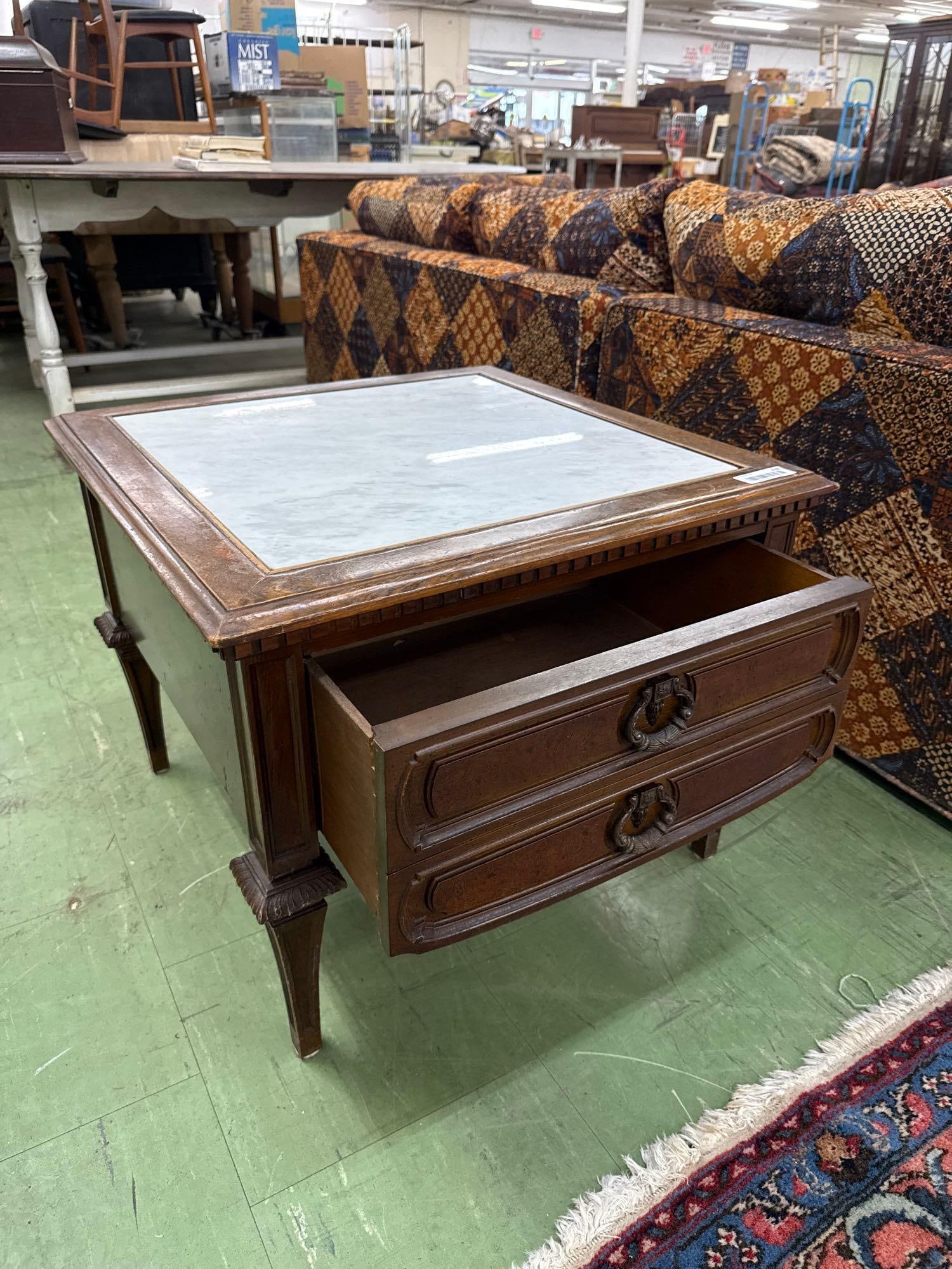 One drawer side table with marble top - 2