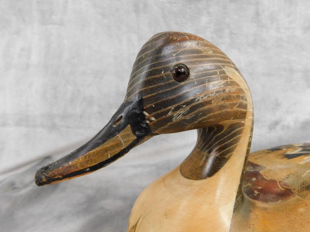 1984 Woodendare Inc Carved Duck Decoy - Signed Tom Taber - 8" x 21" x 6.5" - 2