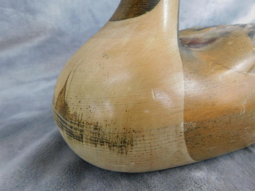 1984 Woodendare Inc Carved Duck Decoy - Signed Tom Taber - 8" x 21" x 6.5" - 3