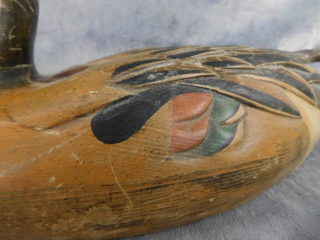 1984 Woodendare Inc Carved Duck Decoy - Signed Tom Taber - 8" x 21" x 6.5" - 4