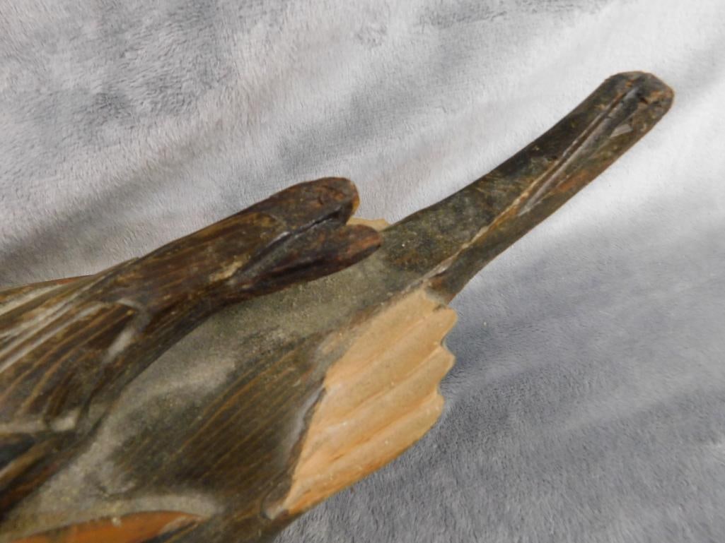1984 Woodendare Inc Carved Duck Decoy - Signed Tom Taber - 8" x 21" x 6.5" - 6