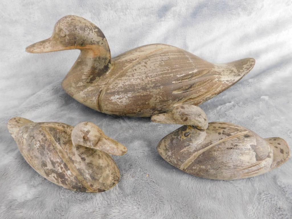 Ironwood Carved Ducks - 1 Large - 2 Small - Large 4.25" x 10" x 4" - 8