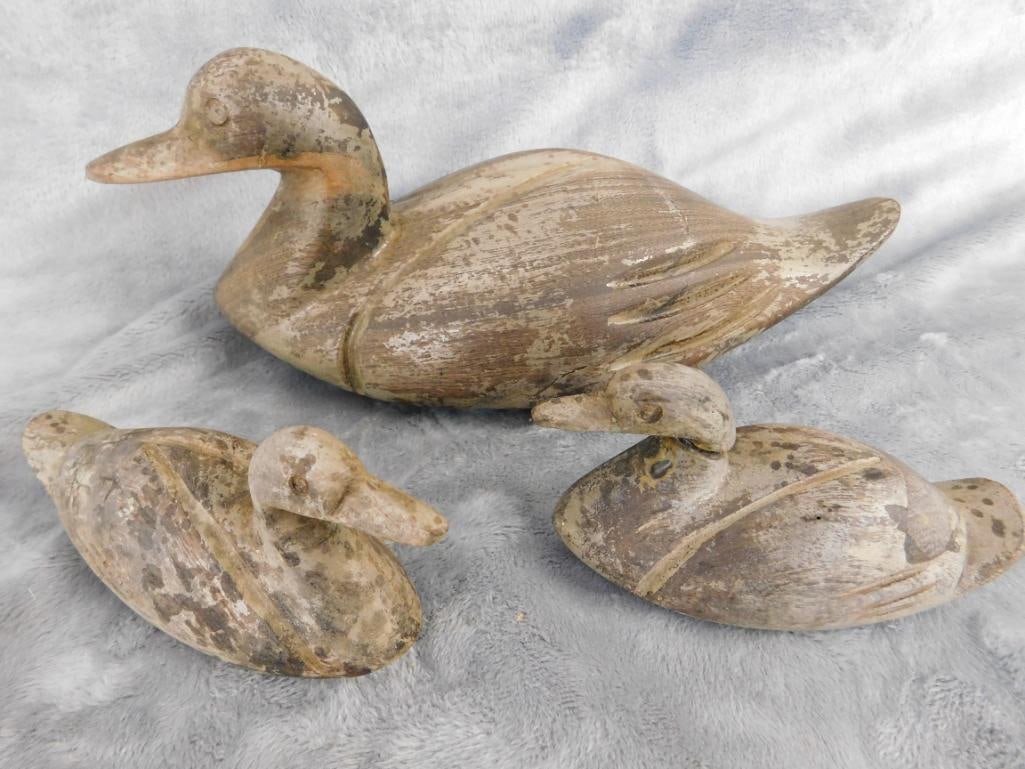 Ironwood Carved Ducks - 1 Large - 2 Small - Large 4.25" x 10" x 4" - 9