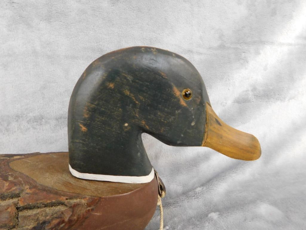 Folk Art unsigned Wood Duck Decoy - Natural Bark - 6.75" x 16.5" x 4.5" - 2