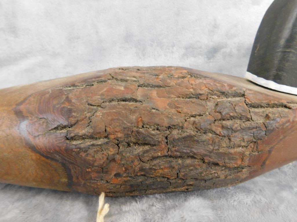 Folk Art unsigned Wood Duck Decoy - Natural Bark - 6.75" x 16.5" x 4.5" - 3