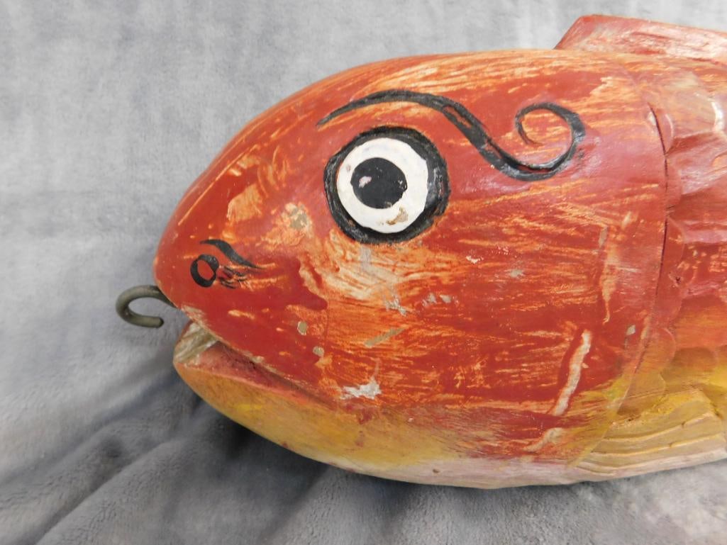 Modern carved and Painted Wood Fish - 7.5" x 27" x 5" - 3