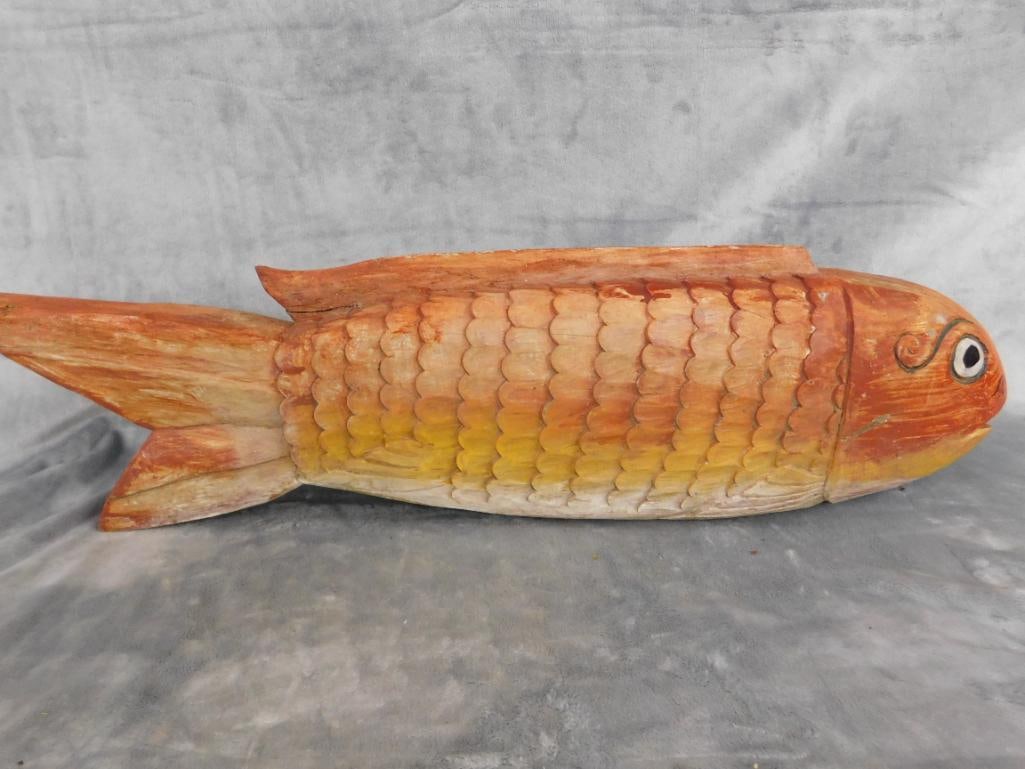 Modern carved and Painted Wood Fish - 7.5" x 27" x 5" - 8