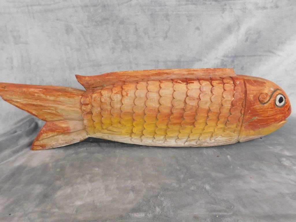 Modern carved and Painted Wood Fish - 7.5" x 27" x 5" - 9