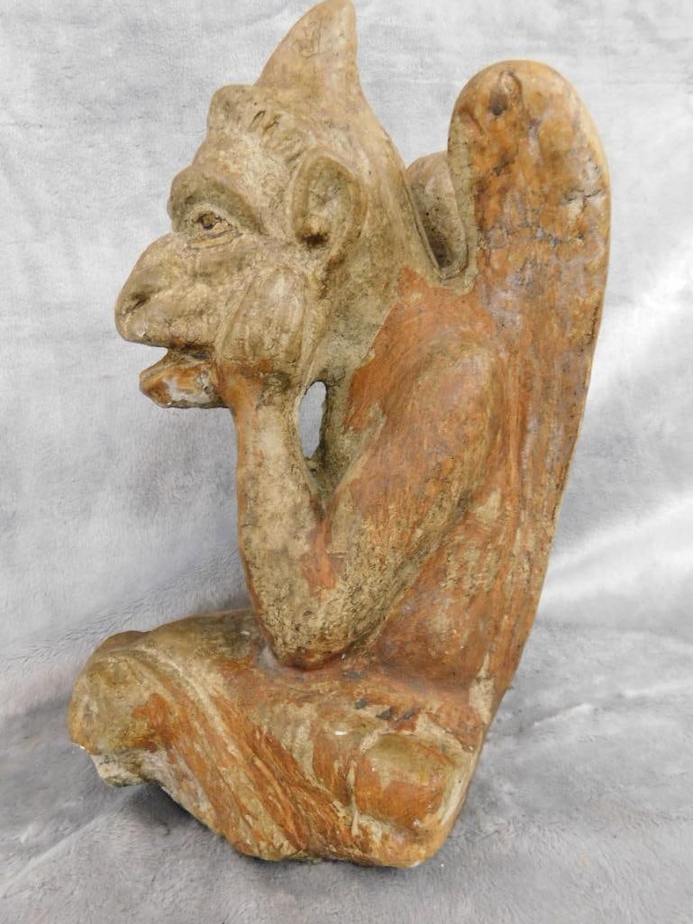 Vintage Carved Stone Gargoyle Figure - 10.25" x 6" x 7" - 6