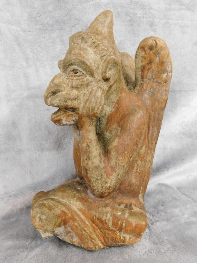 Vintage Carved Stone Gargoyle Figure - 10.25" x 6" x 7" - 8